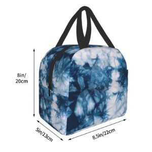 Blue Tie Dye Lunch Box Bento Travel Bag Picnic Tote Bags Insulated Durable Container Shopping Bag Reusable Waterproof Bags For Adult Women Men