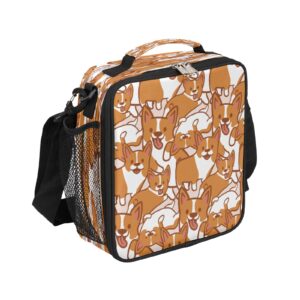 kids lunch box, corgi dog pattern insulated lunch bag tote for girls boys, freezable cooler bag with shoulder strap, waterproof meal prep lunch container for school/travel/picnic