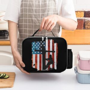 Lineman American Flag Electric Cable Lineman Insulated Lunch Tote Bag Durable Lunch Box Container with Detachable Buckled Handle for Office Work Picnic Travel