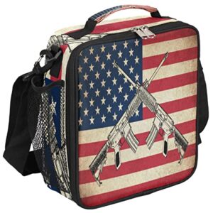 american flag insulated lunch bag for kids, usa flag lunch box reusable cooler lunch tote bag with shoulder strap for school travel picnic