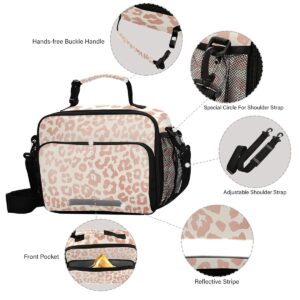 Rose Gold Leopard Print Cheetah Lucn Bag for Women Girl,Cute Kids Reusable Cooler Lunch Tote Bag Insulated Leakproof Lunch Box Container for Girls Boys School Work Picnic