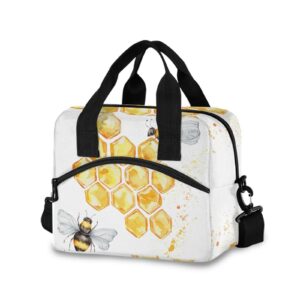 alaza bees honeycombs watercolor lunch tote bags for women leakproof lunch bag lunch box lunch cooler bag(227ya0a)