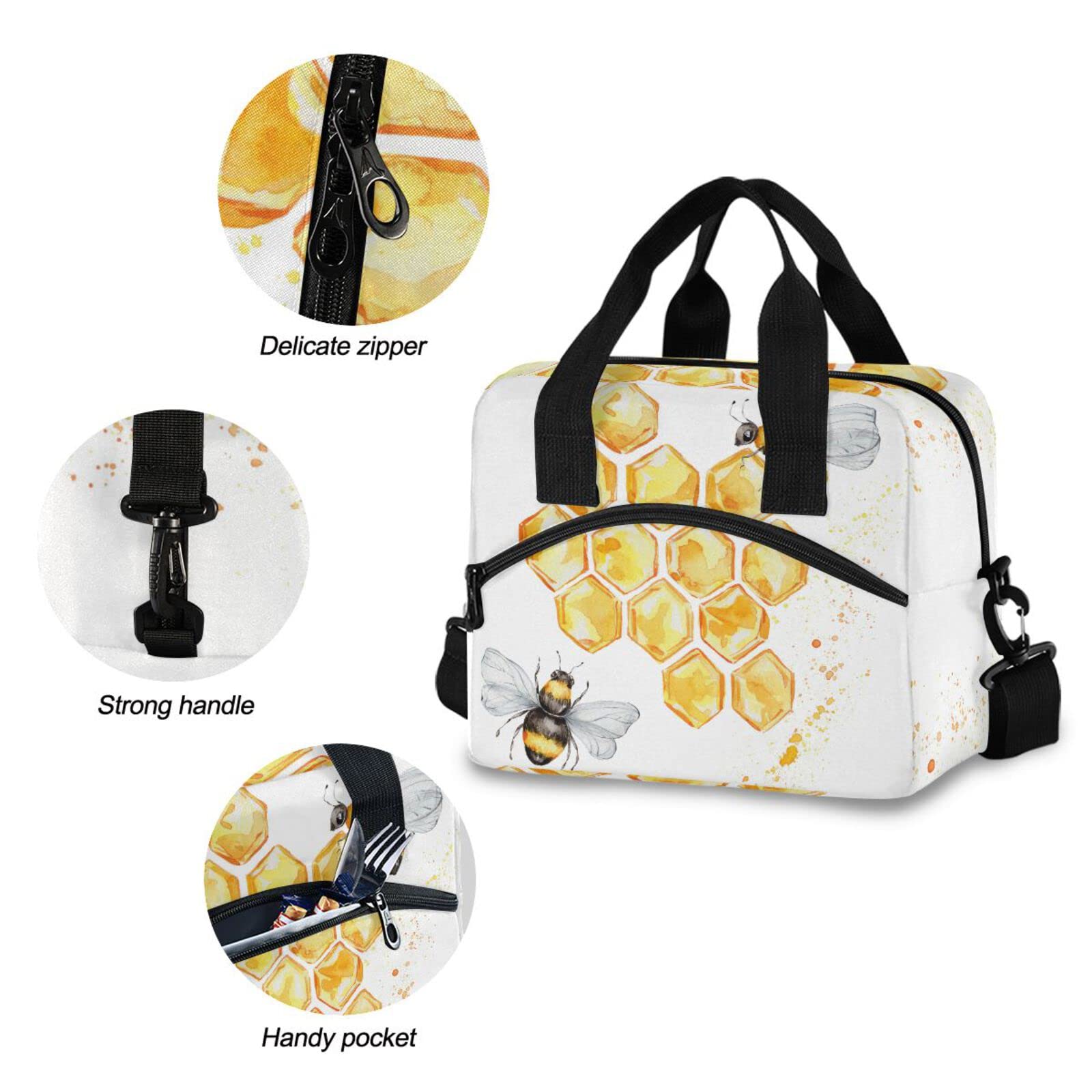 ALAZA Bees Honeycombs Watercolor Lunch Tote Bags for Women Leakproof Lunch Bag lunch Box Lunch Cooler Bag(227ya0a)