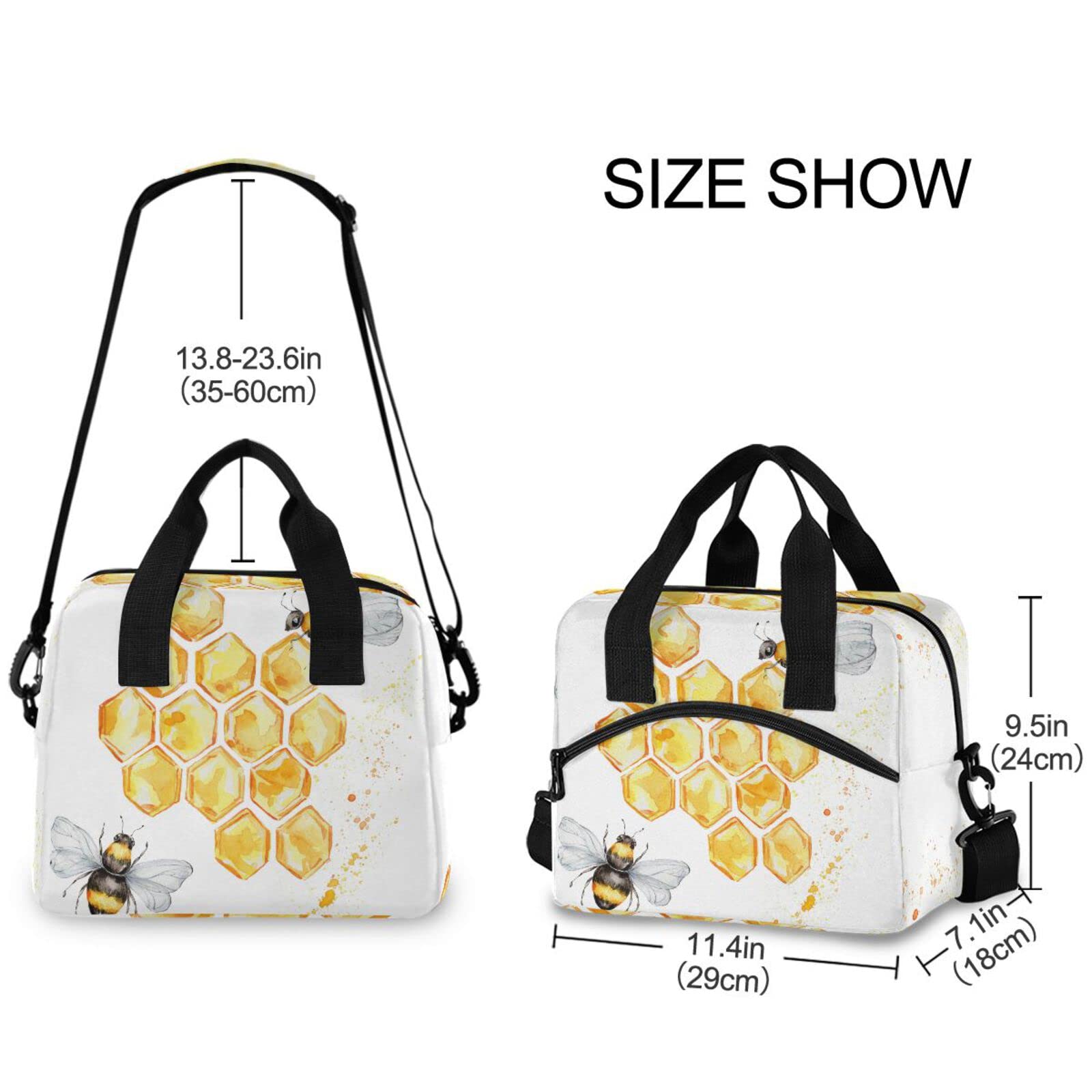 ALAZA Bees Honeycombs Watercolor Lunch Tote Bags for Women Leakproof Lunch Bag lunch Box Lunch Cooler Bag(227ya0a)