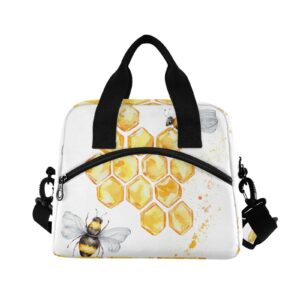 ALAZA Bees Honeycombs Watercolor Lunch Tote Bags for Women Leakproof Lunch Bag lunch Box Lunch Cooler Bag(227ya0a)