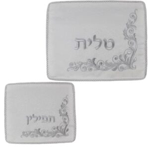 ateret judaica tallit bag & tefillin bag set for jewish prayer shawl & tefillin | with flowers classic design zippered jacquard fabric | include pvc protection plastic cover (flowers classic design)