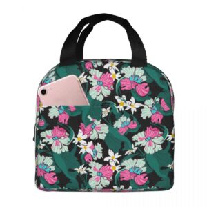 cute flowers lunch bag for women insulated portable lunch bag reusable lunch box tote bag plant leaf print (leaf7)