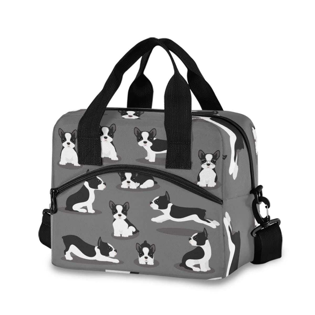 Glaphy Boston Terrier Dog Animal Lunch Bag Insulated Lunch Box Food Container Meal Prep Cooler Handbag for School Office Outdoor Picnic