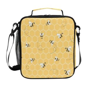 huxino insulated lunch box, geometric animal bees pattern lunch bag reusable lunchbox meal prep cooler ice bag thermal food container lunch box for women men kids work travel picnic party