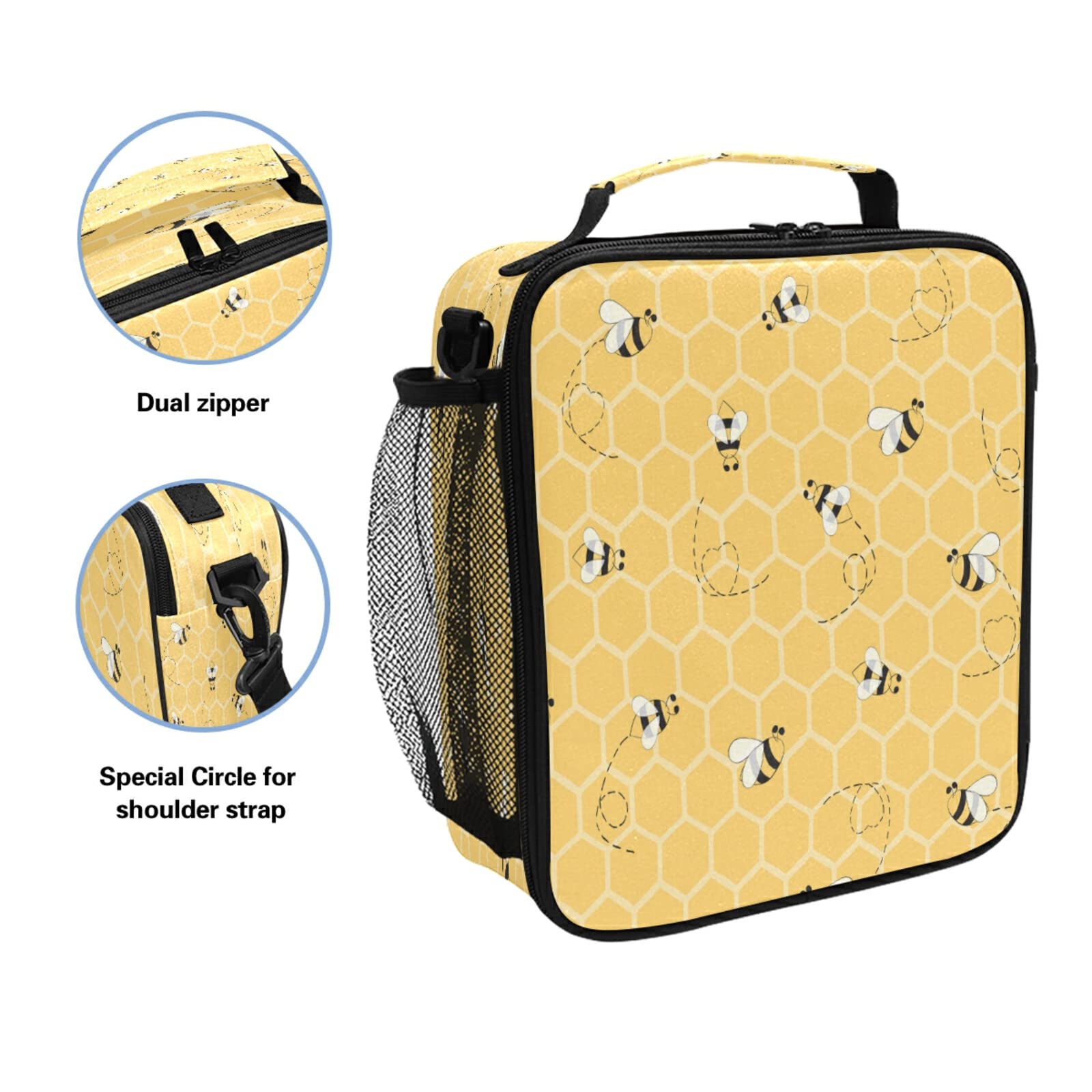 HUXINO Insulated Lunch Box, Geometric Animal Bees Pattern Lunch Bag Reusable Lunchbox Meal Prep Cooler Ice Bag Thermal Food Container Lunch Box for Women Men Kids Work Travel Picnic Party