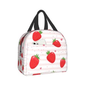 ucsaxue cute strawberry with heart lunch bag reusable lunch box work bento cooler reusable tote picnic boxes insulated container shopping bags for adult women men