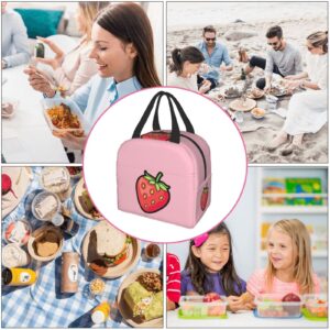 Ucsaxue Cute Strawberry Cartoon On Pink Lunch Bag Reusable Lunch Box Work Bento Cooler Reusable Tote Picnic Boxes Insulated Container Shopping Bags For Adult Women Men