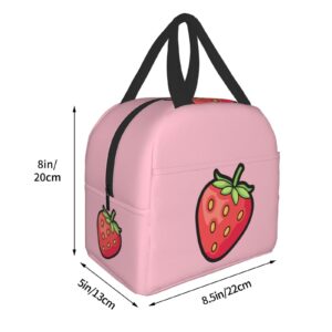 Ucsaxue Cute Strawberry Cartoon On Pink Lunch Bag Reusable Lunch Box Work Bento Cooler Reusable Tote Picnic Boxes Insulated Container Shopping Bags For Adult Women Men