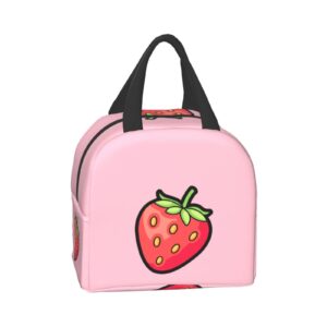 Ucsaxue Cute Strawberry Cartoon On Pink Lunch Bag Reusable Lunch Box Work Bento Cooler Reusable Tote Picnic Boxes Insulated Container Shopping Bags For Adult Women Men