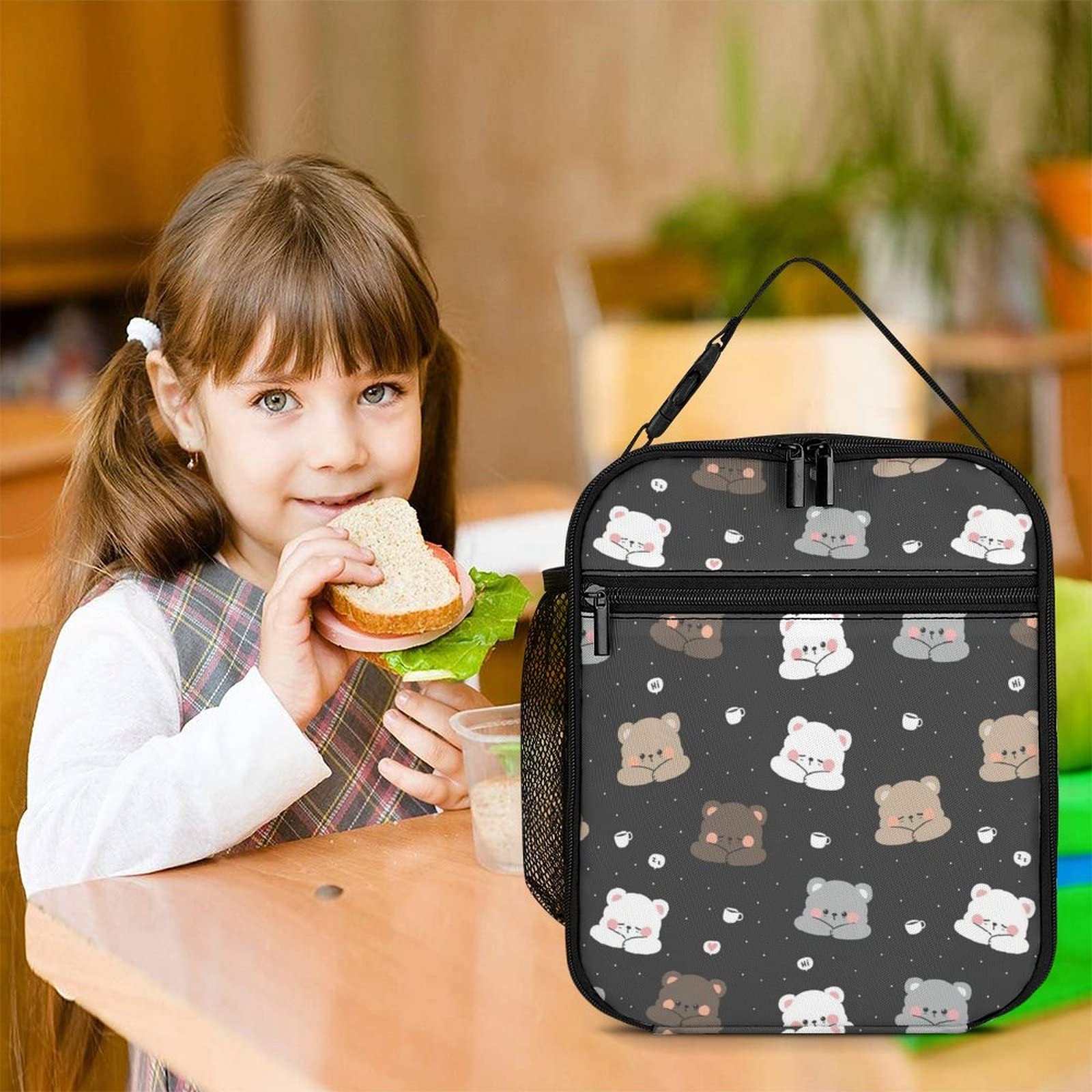 MINBHEBYUD Cute Cartoon Bear Lunch Bag for Men Women, Insulated Lunch Bags for Office Work, Reusable Portable Lunch Box