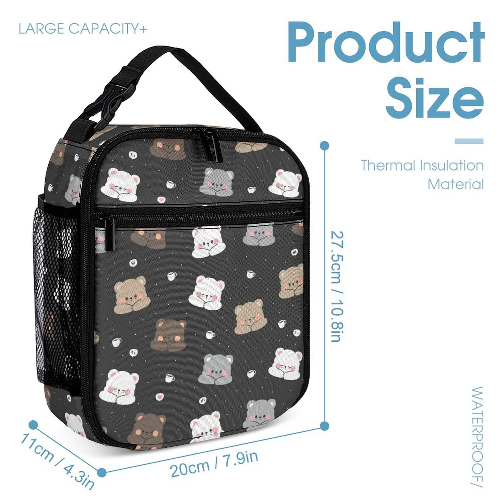 MINBHEBYUD Cute Cartoon Bear Lunch Bag for Men Women, Insulated Lunch Bags for Office Work, Reusable Portable Lunch Box