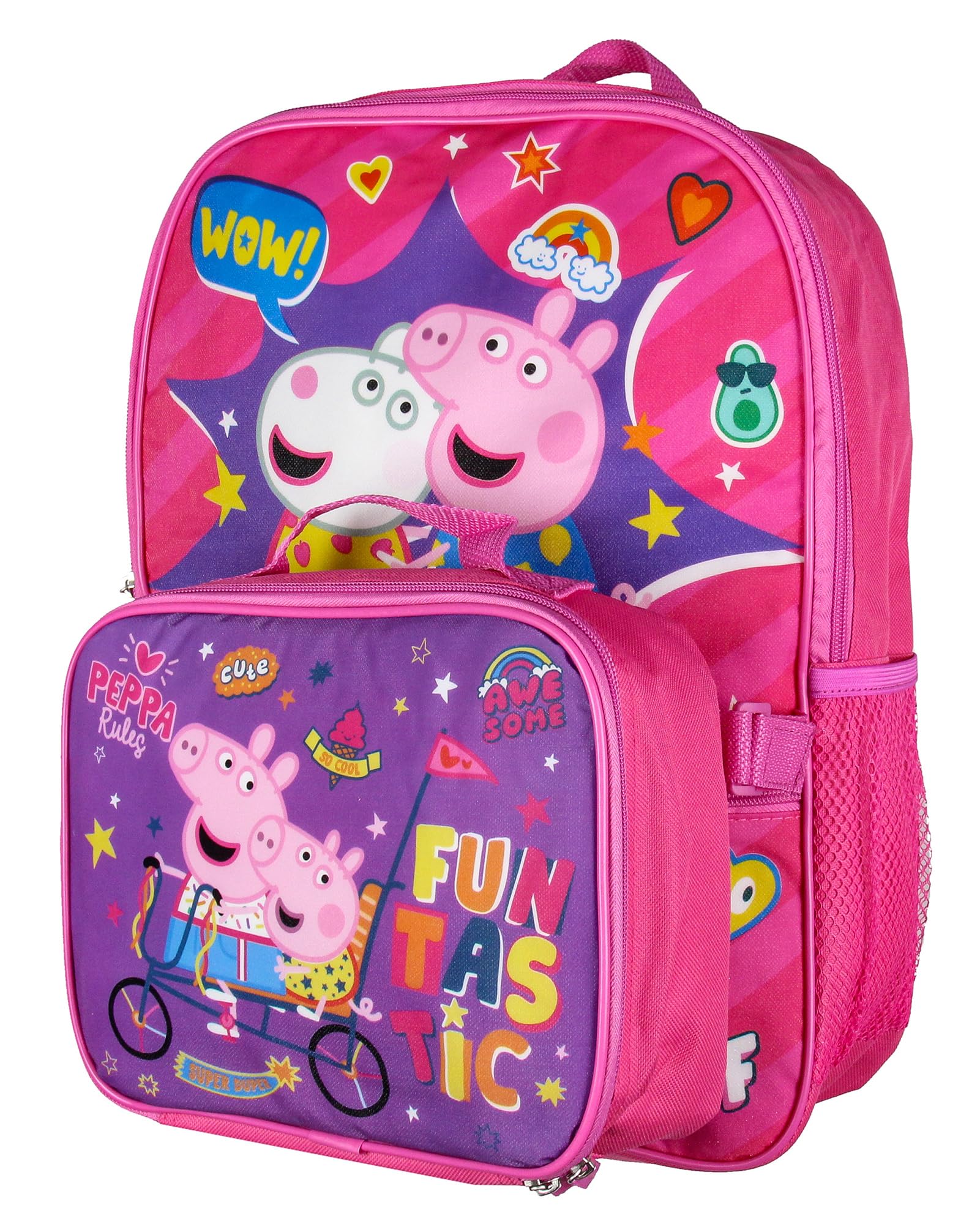 Peppa Pig School Travel Backpack Set For Girls With Detachable Insulated Lunch Box