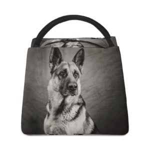 black and white german shepherd lunch bag for women men reusable insulated lunch box portable lunch tote bag for travel work