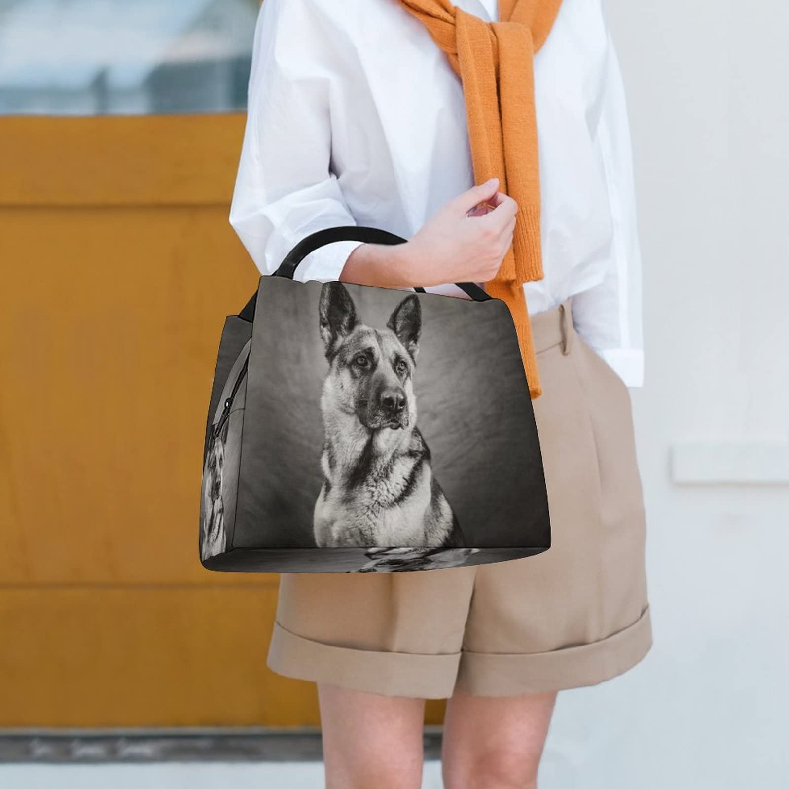 Black and White German Shepherd Lunch Bag for Women Men Reusable Insulated Lunch Box Portable Lunch Tote Bag for Travel Work