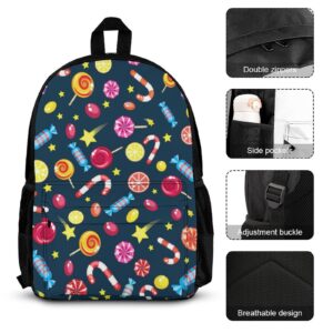 Candies and Lollipops 3Pcs Backpack Set Cute Back Pack Shoulder Bag Lunch Tote Pencil Cases College Travel Daypack