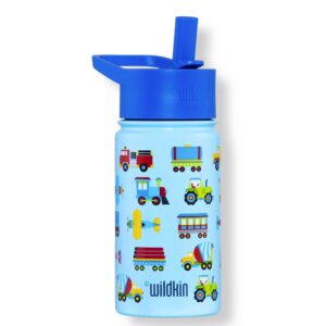 Wildkin 15 Inch Backpack Bundle with 14 Ounce Steel Reusable Water Bottle (Trains, Planes & Trucks)