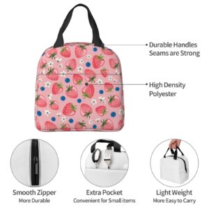 Cute Strawberry Blueberry Reusable Insulated Lunch Bag For Women Men Waterproof Tote Lunch Box Thermal Cooler Lunch Tote Bag For Work Office Travel Picnic