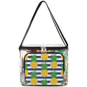 bisibuy pineapple striped background clear lunch bag stadium approved pvc plastic see through lunch box with adjustable strap for sports events concerts office