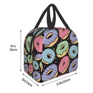 carati Colorful Donuts Lunch Box Insulated Lunch Boxes Waterproof Lunch Bag Reusable Lunch Tote With Front Pocket For School Office Picnic