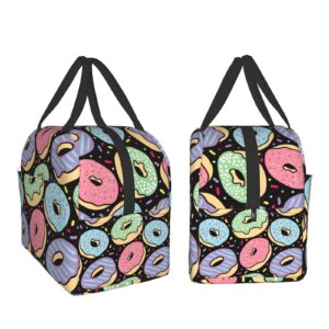 carati Colorful Donuts Lunch Box Insulated Lunch Boxes Waterproof Lunch Bag Reusable Lunch Tote With Front Pocket For School Office Picnic