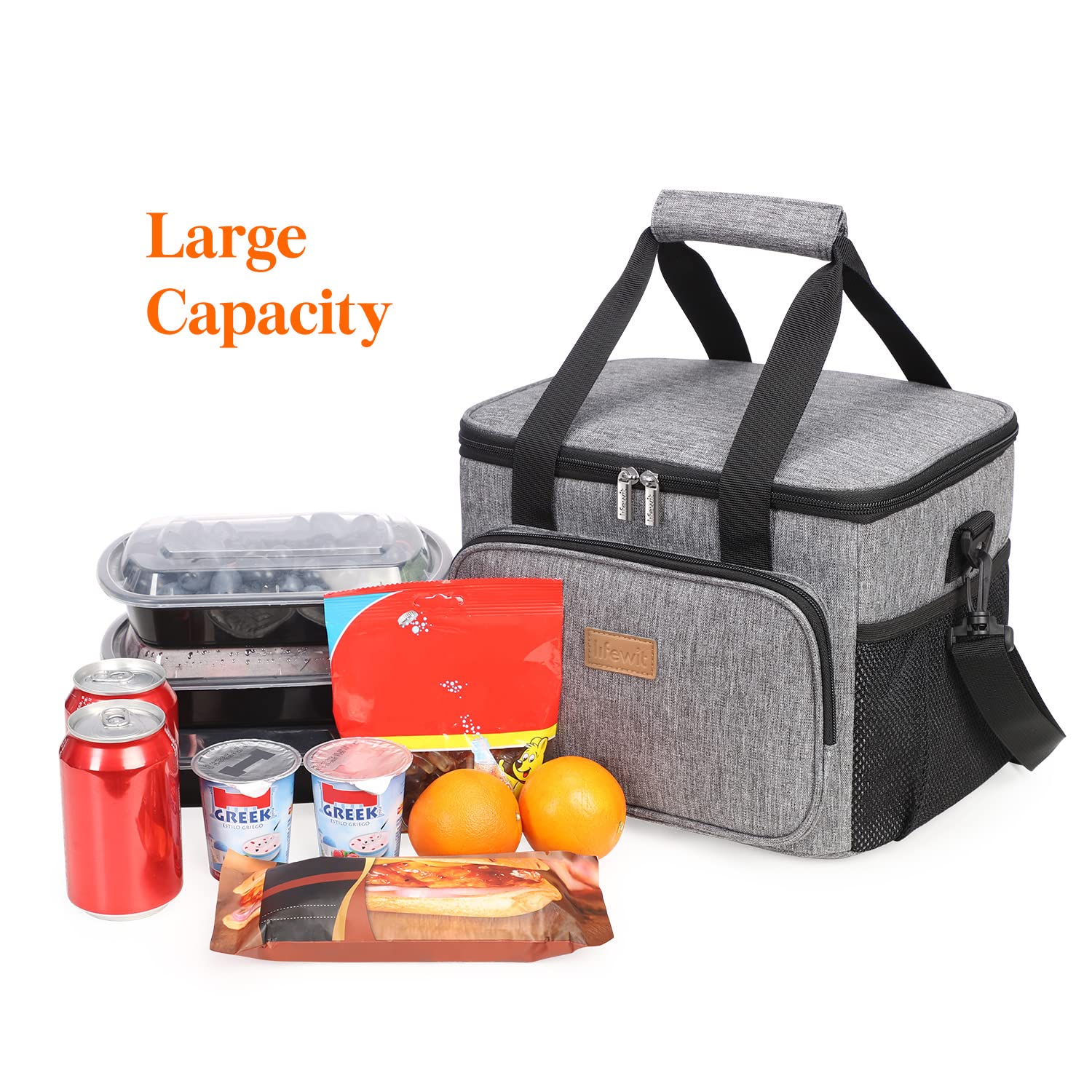 Lifewit Large Lunch Bag Soft Cooler Bag Cooling Tote for Adult Men Women, 15L/24L, Grey