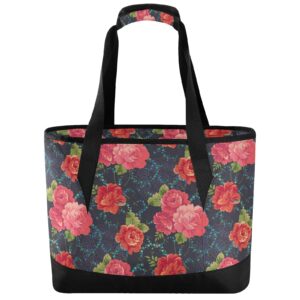 alaza classic red flowers cooler bag insulated lunch bag for women men, reusable leakproof cooler tote shoulder bag for picnic camping work office beach