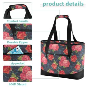 ALAZA Classic Red Flowers Cooler Bag Insulated Lunch Bag for Women Men, Reusable Leakproof Cooler Tote Shoulder Bag for Picnic Camping Work Office Beach