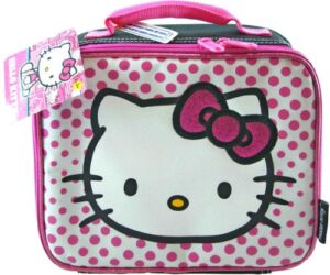 hello kitty lunch bag with pink glitter bow and polka dots (discontinued by manufacturer)