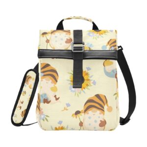 panksolu sunflowers bees gnomes lunch bags for women insulated leakproof lunch box reusable cooler tote bag with adjustable shoulder strap for work school picnic