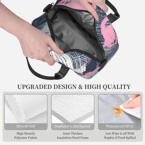 Pink Flamingo And Leaves Printed Lunch Bag, Lightweight And Durable, Adjustable Shoulder Strap, Reusable Lunch Handbag, Portable Refrigerated Bag