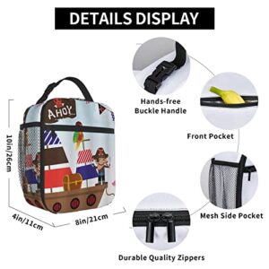 Lizinna Rportable Lunch Bag For Women/Men Insulated,Pirate Treasure Chest With Ship On Ocean Background,Insulatedreusable Lunch Box For Office Work School Picnic Beach,Leakproof Cooler Tote Bag
