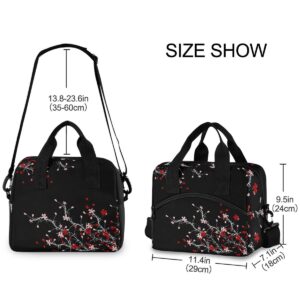 Glaphy Cherry Blossom Flowers Floral Black Lunch Bag Insulated Lunch Box Tote Food Container Meal Prep Cooler Portable Handbag