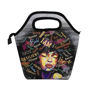 lunch bags for black women african american lunch box afro black girl lunch tote bag for travel, picnic, work, school reusable insulated cooler