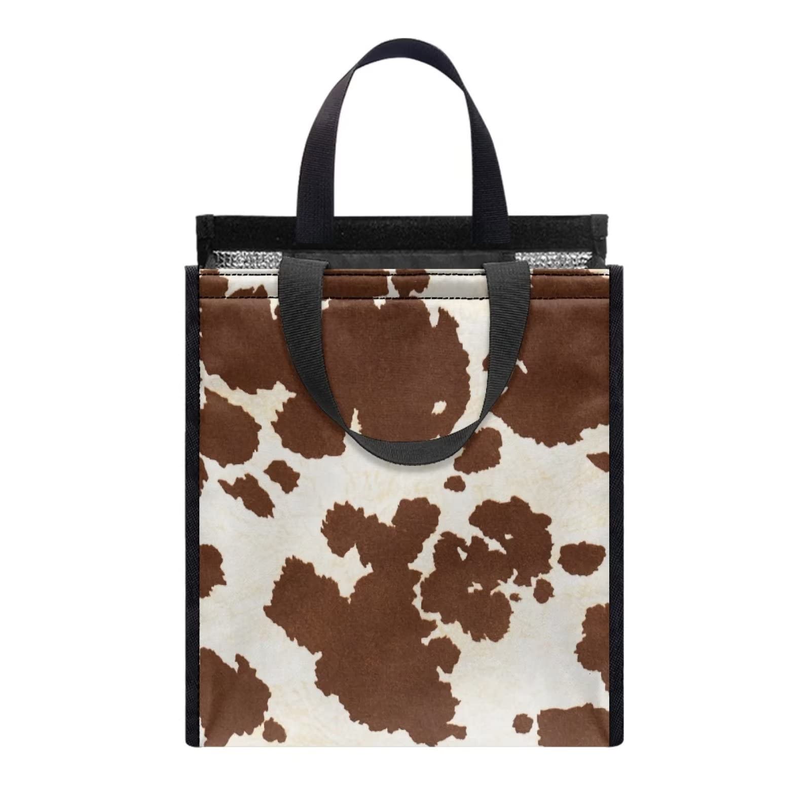 TODIYADDU Brown Cow Print Lunch Insulated Bags for Women with Shoulder Straps Waterproof Bento Box Tote Bag Reusable Lunch Box Packaging Custom School Lunch Bags