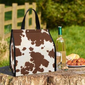 TODIYADDU Brown Cow Print Lunch Insulated Bags for Women with Shoulder Straps Waterproof Bento Box Tote Bag Reusable Lunch Box Packaging Custom School Lunch Bags