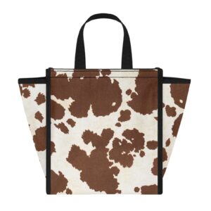 TODIYADDU Brown Cow Print Lunch Insulated Bags for Women with Shoulder Straps Waterproof Bento Box Tote Bag Reusable Lunch Box Packaging Custom School Lunch Bags