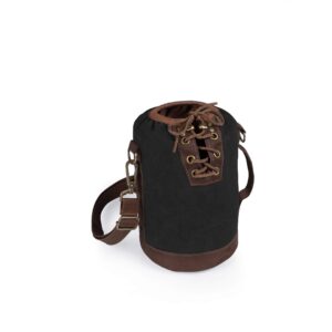 legacy - a picnic time brand canvas lace-up insulated growler tote, black with brown accents