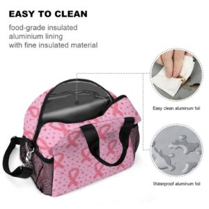 Pink Ribbon Breast Cancer Awareness Flowers Lunch Bag, Lunch Box Portable Insulated Lunch Tote Bag, Thermal Cooler Bag for Women Work Outdoor