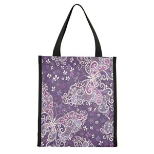 alaza beautiful butterfly purple insulated lunch bag reusable lunch tote bag for work picnic school m