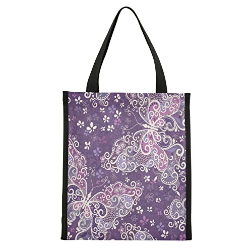 ALAZA Beautiful Butterfly Purple Insulated Lunch Bag Reusable Lunch Tote Bag for Work Picnic School M