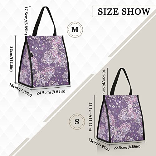 ALAZA Beautiful Butterfly Purple Insulated Lunch Bag Reusable Lunch Tote Bag for Work Picnic School M