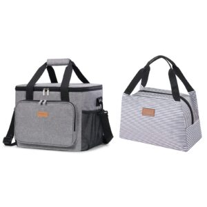 Lifewit 24L Collapsible Cooler Bag Grey and 7L Insulated Lunch Bag Stripes