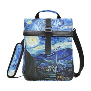 panksolu starry night van gogh lunch bags for women insulated leakproof lunch box reusable cooler tote bag with adjustable shoulder strap for work school picnic