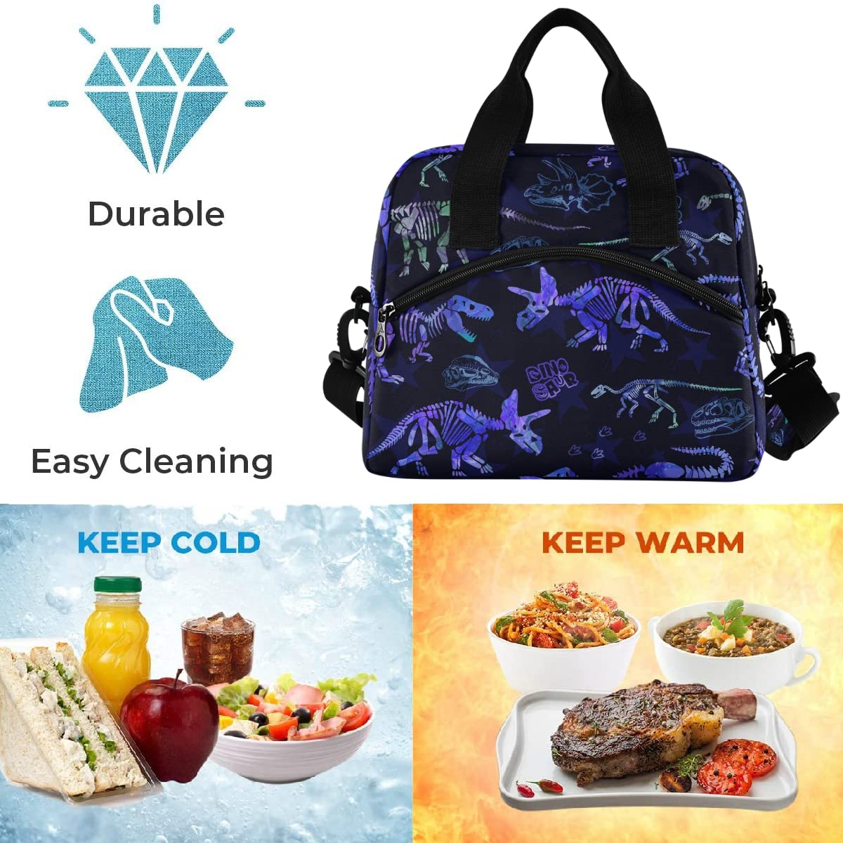 Glaphy Dinosaur Fossil Lunch Bag, Insulated Lunch Tote Bag Cooler Cooling Lunch Box Food Container for Women Men Adults