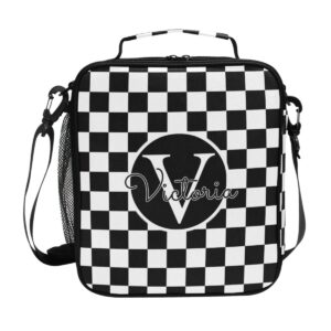 runningbear custom checkerboard plaid lunch bag personalized reusable insulated lunch box bag with adjustable strap tote box container organizer for school, outdoors, gym